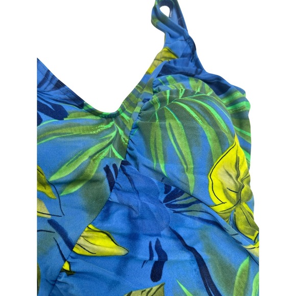 Vintage 80s Floral Tank Swimsuit One Piece Swimwear Tropical Print Beach JS - Picture 2 of 9